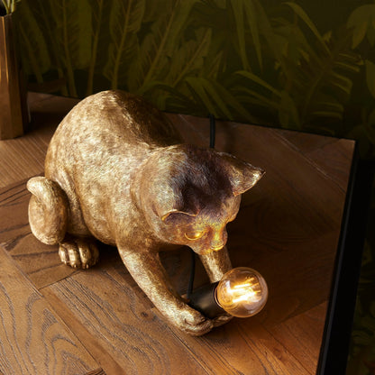Cat Table Lamp Kitten-Shaped Resin With Inline Switch