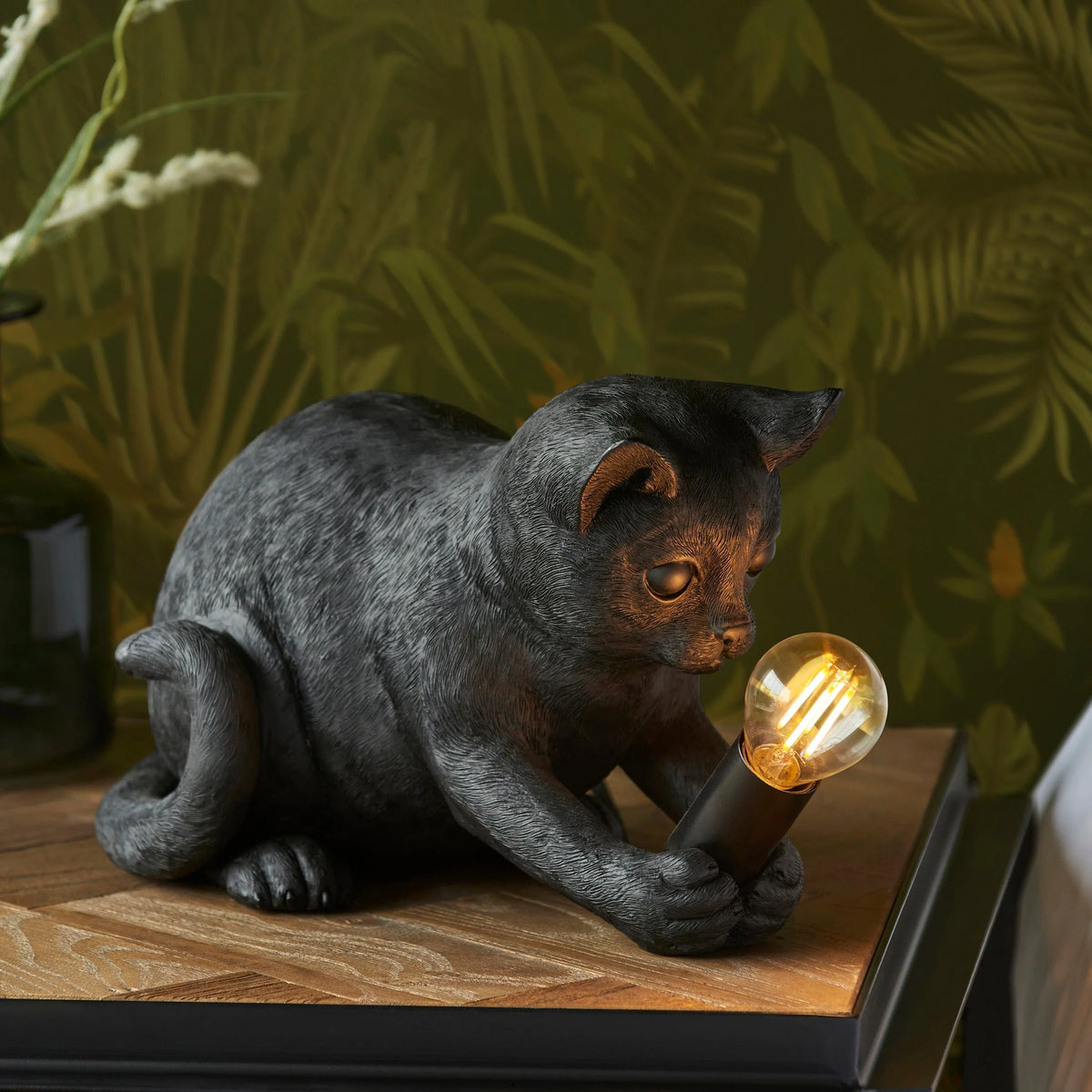 Cat Table Lamp Kitten-Shaped Resin With Inline Switch
