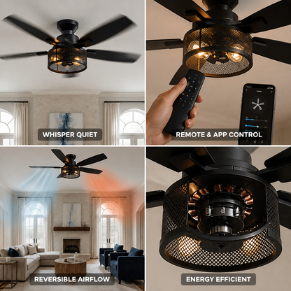 Ceiling Fan 46 Inch Whisper-Quiet Remote & App