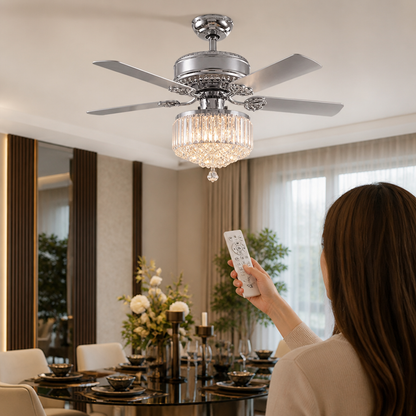 Ceiling Fan Crystal Chandelier 5-Blade Remote Control