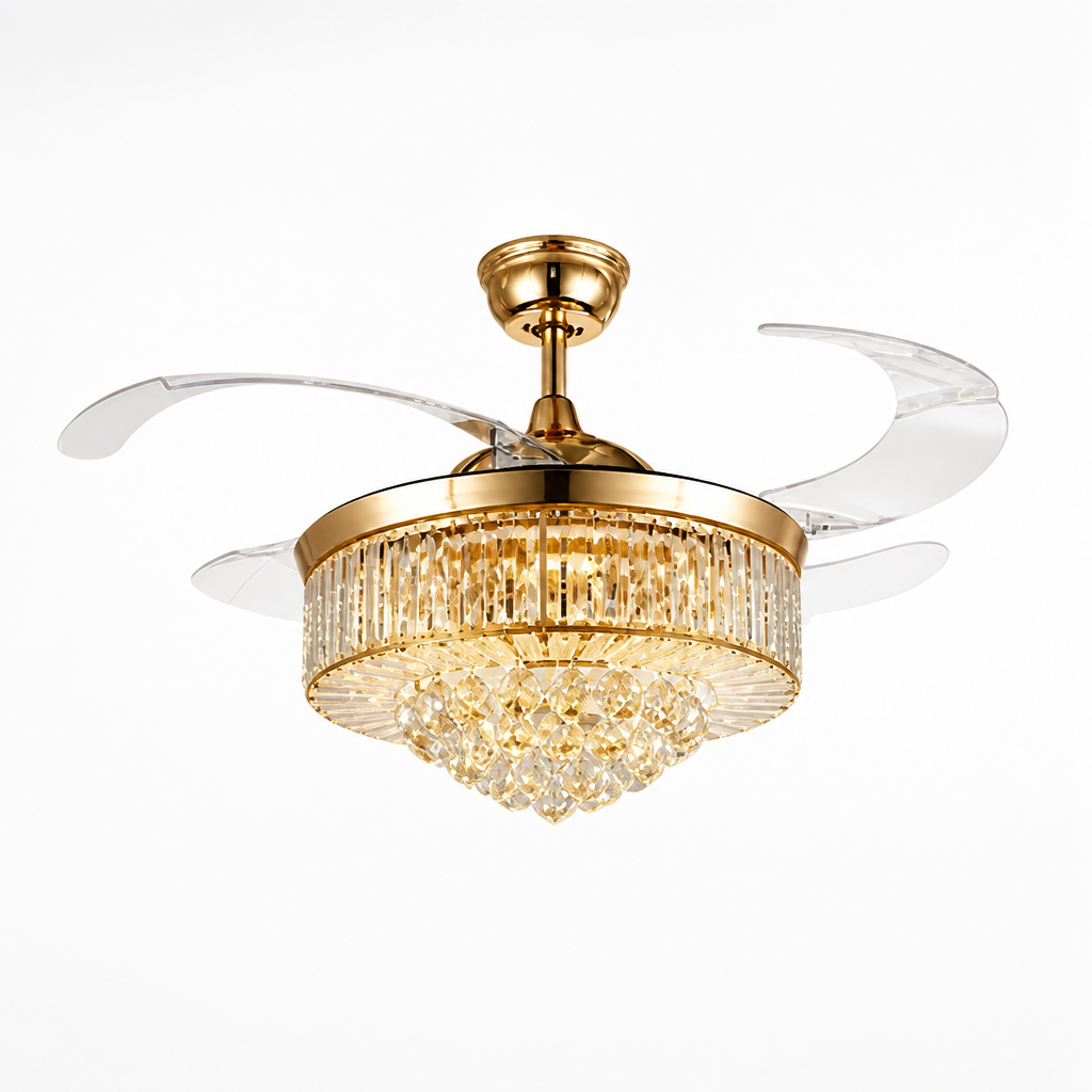 Ceiling Fan Crystal Shade Dimmable LED Quiet Motor
