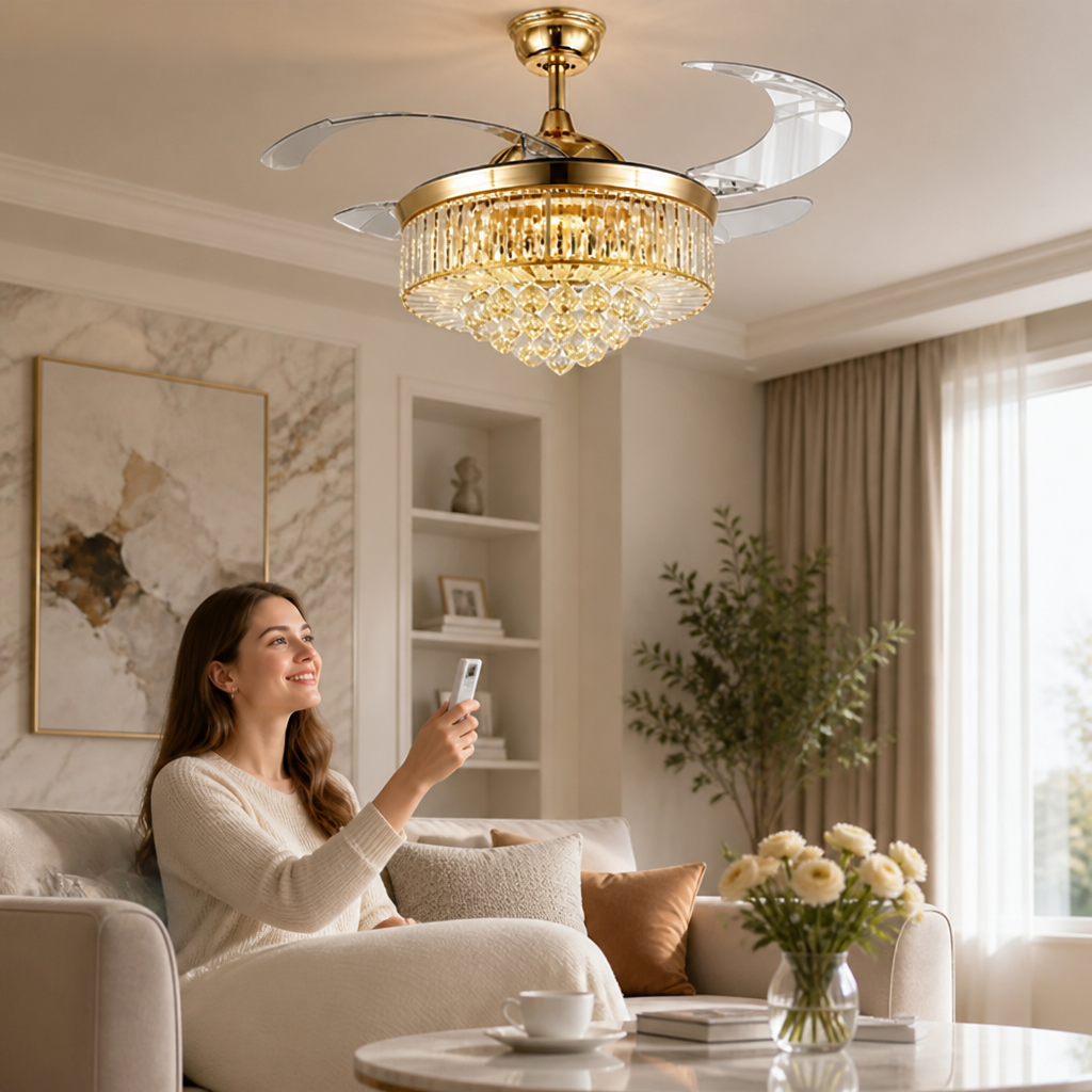 Ceiling Fan Crystal Shade Dimmable LED Quiet Motor
