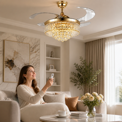 Ceiling Fan Crystal Shade Dimmable LED Quiet Motor