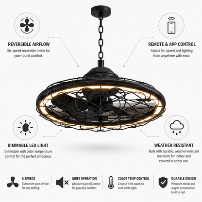 Ceiling Fan Dimmable LED Remote Reversible DC Motor