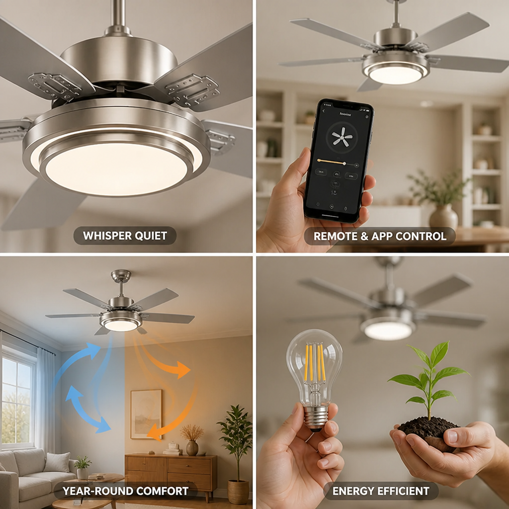 Ceiling Fan LED Whisper-Quiet DC Remote & App Control