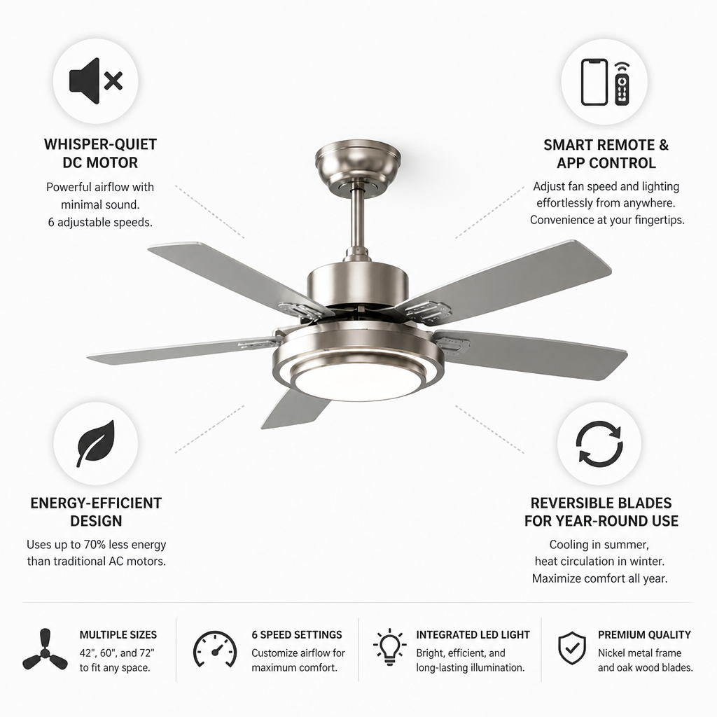 Ceiling Fan LED Whisper-Quiet DC Remote & App Control
