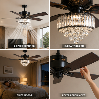 Ceiling Fan Light Crystal 52 Inch Quiet Motor