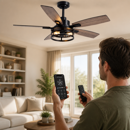 Ceiling Fan Modern Black Remote Control Reversible Blades