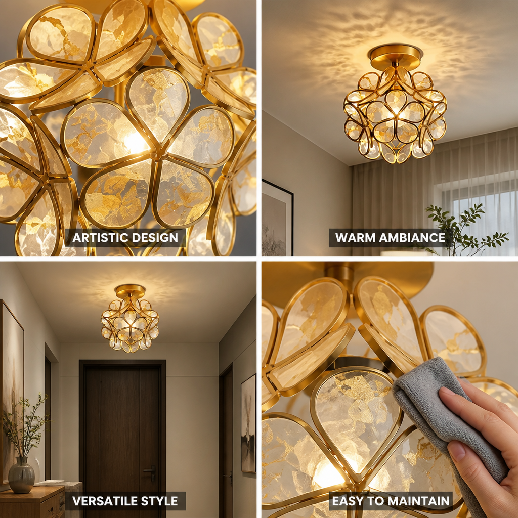 Ceiling Lamp Floral Acrylic Petals Gilded Frame