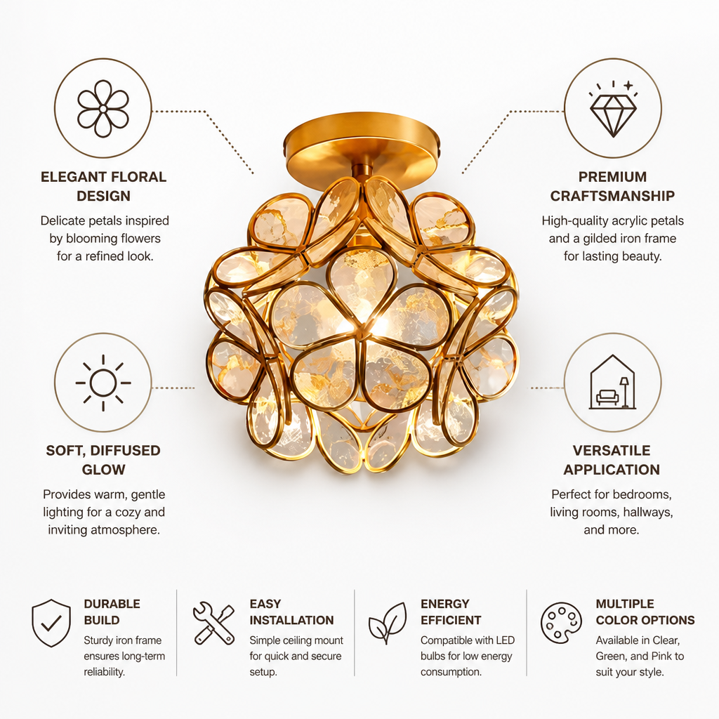 Ceiling Lamp Floral Acrylic Petals Gilded Frame