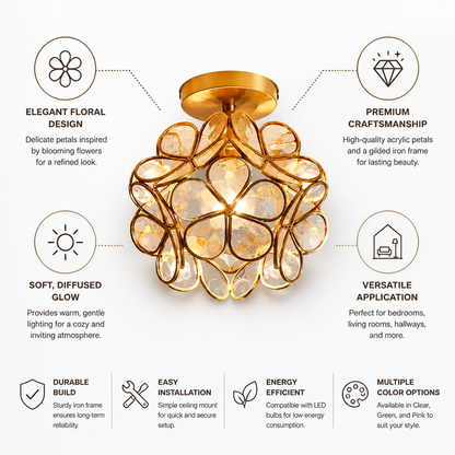Ceiling Lamp Floral Acrylic Petals Gilded Frame