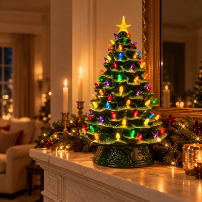 Ceramic Christmas Tree Warm LED Lights Multicolor Bulbs Star Topper