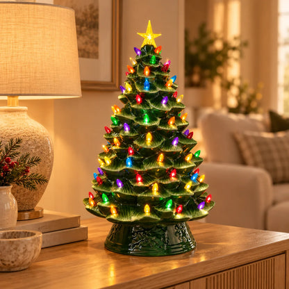 Ceramic Christmas Tree Warm LED Lights Multicolor Bulbs Star Topper