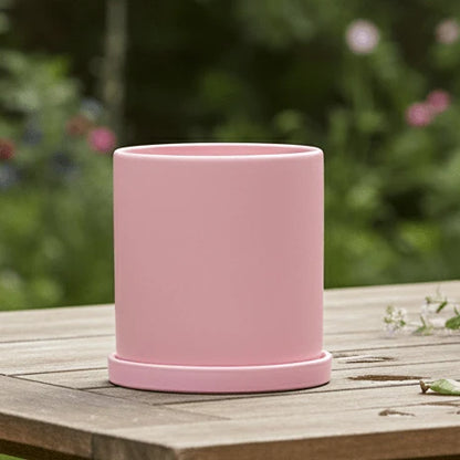 Ceramic Flower Pot With Saucer Drainage Hole Matte Glazed Finish