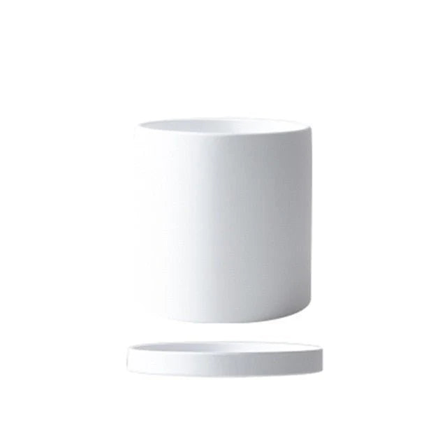 Ceramic Flower Pot With Saucer Drainage Hole Matte Glazed Finish