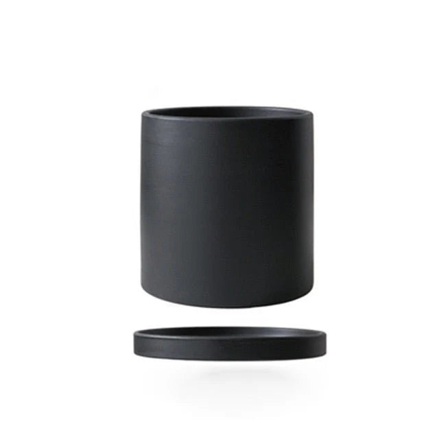 Ceramic Flower Pot With Saucer Drainage Hole Matte Glazed Finish