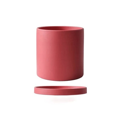 Ceramic Flower Pot With Saucer Drainage Hole Matte Glazed Finish
