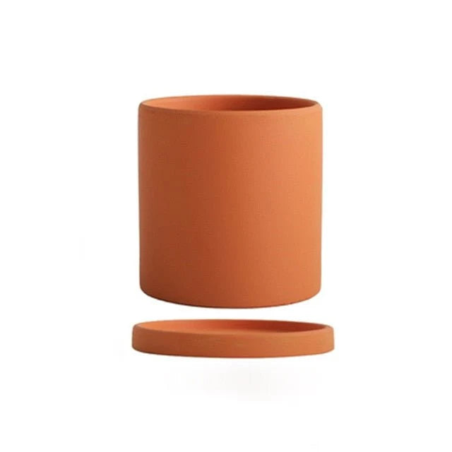 Ceramic Flower Pot With Saucer Drainage Hole Matte Glazed Finish
