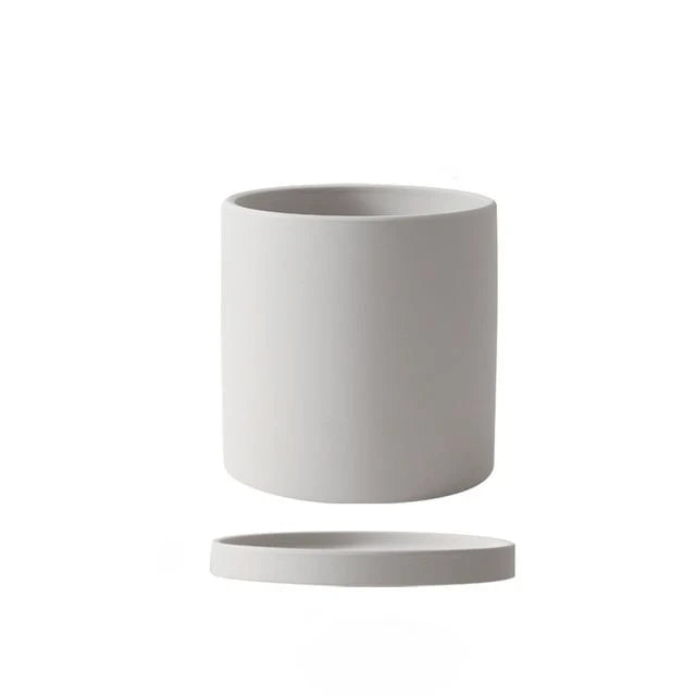 Ceramic Flower Pot With Saucer Drainage Hole Matte Glazed Finish