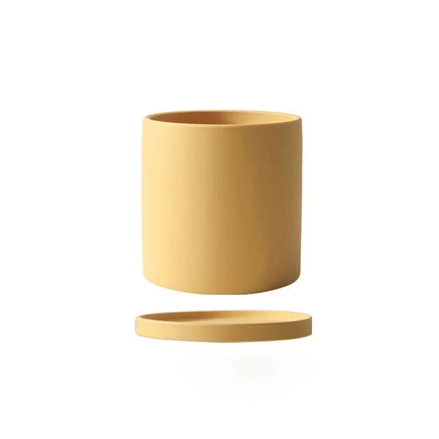 Ceramic Flower Pot With Saucer Drainage Hole Matte Glazed Finish