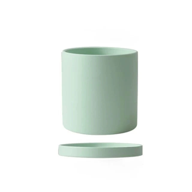 Ceramic Flower Pot With Saucer Drainage Hole Matte Glazed Finish