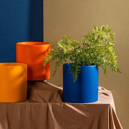 Ceramic Flower Pot With Saucer Drainage Hole Matte Glazed Finish