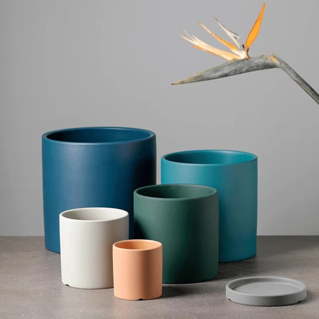 Ceramic Flower Pot With Saucer Drainage Hole Matte Glazed Finish
