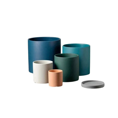 Ceramic Flower Pot With Saucer Drainage Hole Matte Glazed Finish