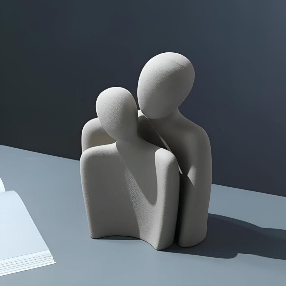 Ceramic Sculpture Couple Embrace Grey Finish