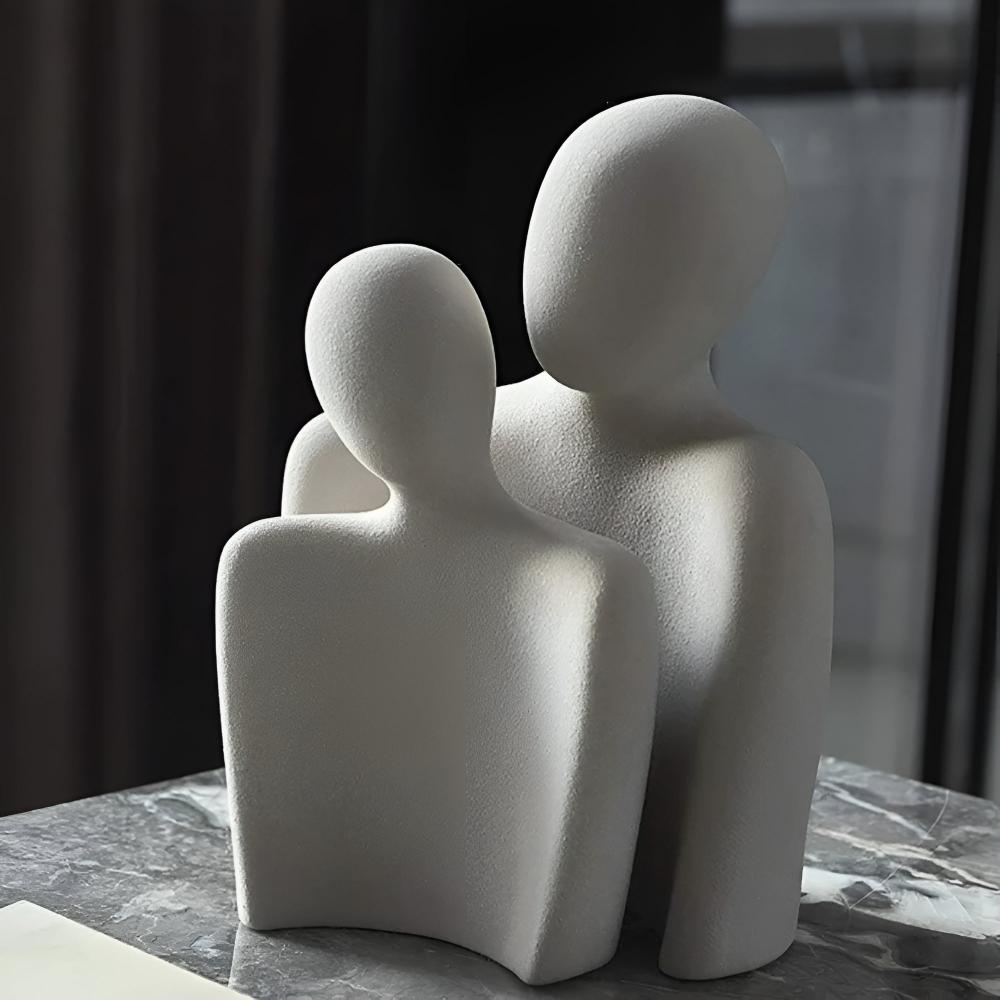 Ceramic Sculpture Couple Embrace Grey Finish