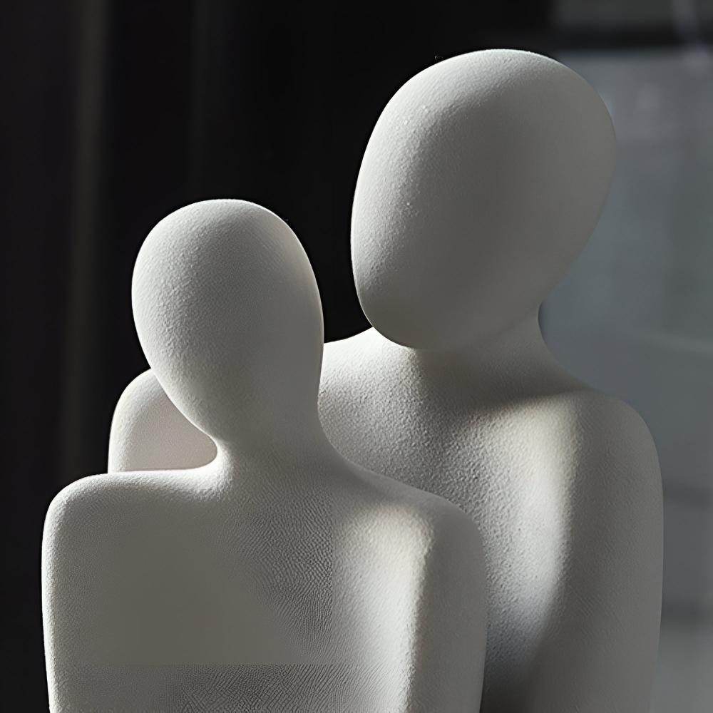 Ceramic Sculpture Couple Embrace Grey Finish