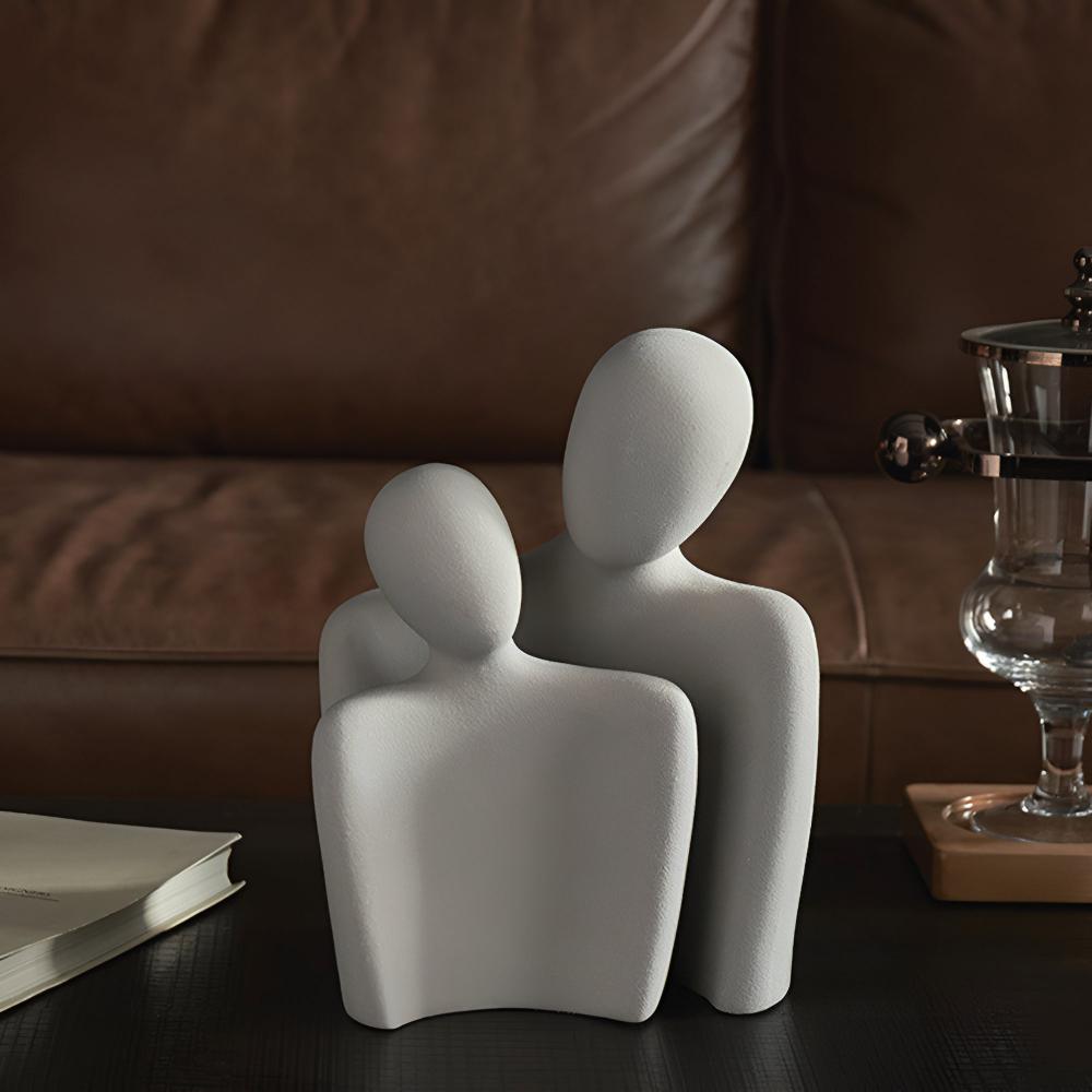 Ceramic Sculpture Couple Embrace Grey Finish