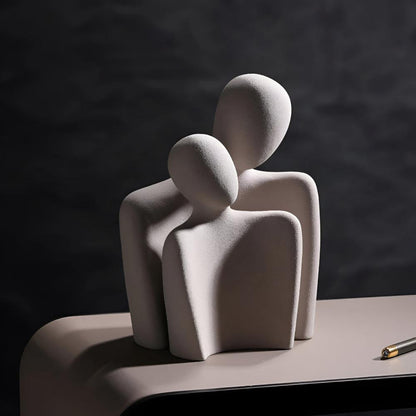 Ceramic Sculpture Couple Embrace Grey Finish