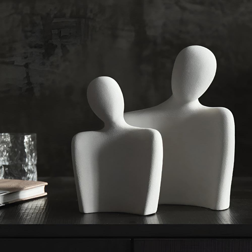 Ceramic Sculpture Couple Embrace Grey Finish