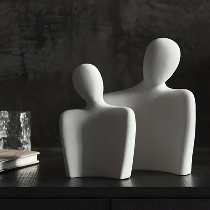 Ceramic Sculpture Couple Embrace Grey Finish