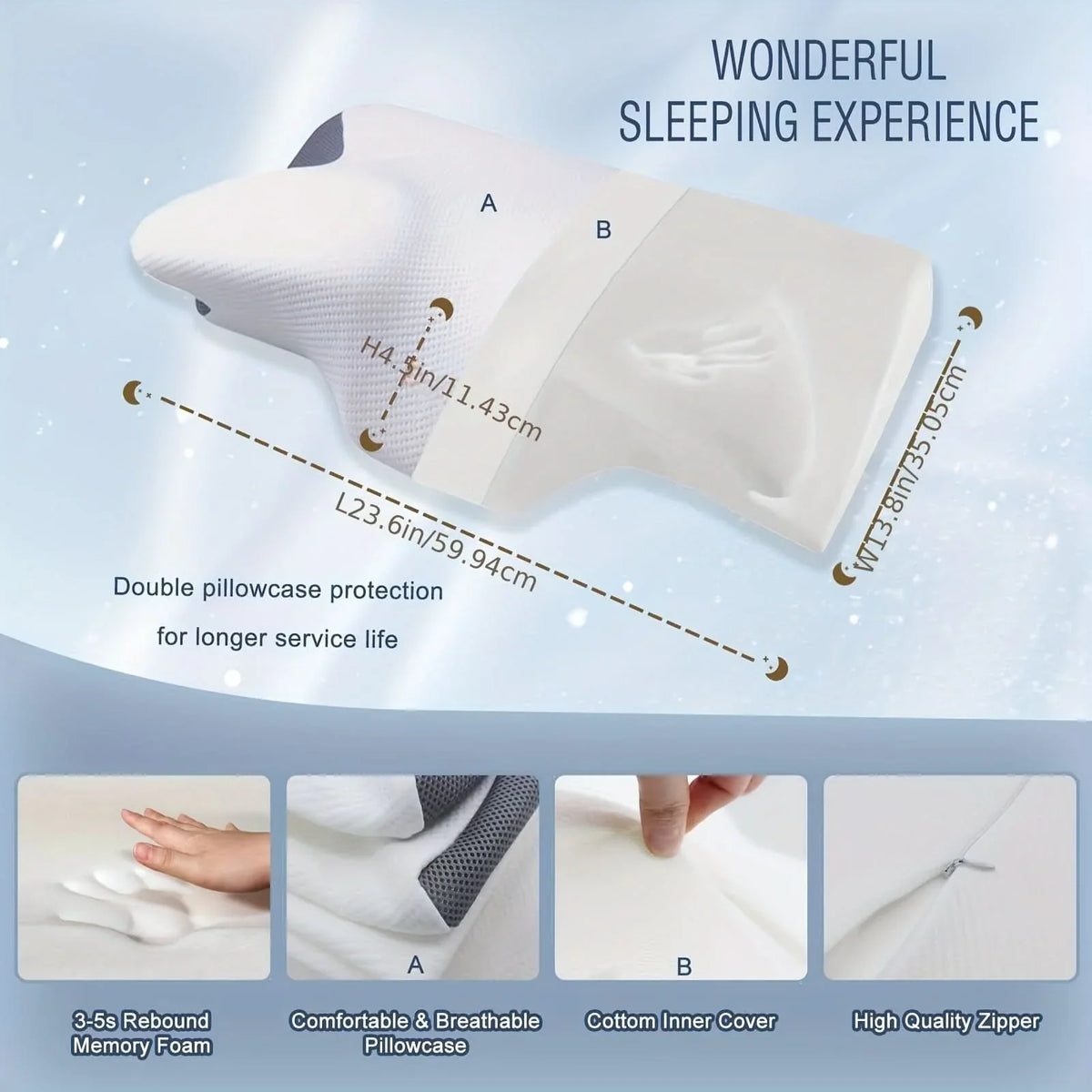 Cervical Neck Pillow Ergonomic Memory Foam Washable Cover
