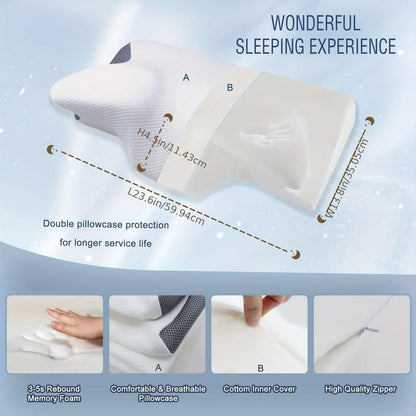 Cervical Neck Pillow Ergonomic Memory Foam Washable Cover