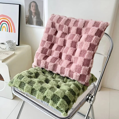 Chair Cushion Plush Checkered Fur Cotton-Filled