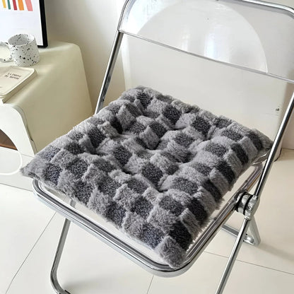 Chair Cushion Plush Checkered Fur Cotton-Filled