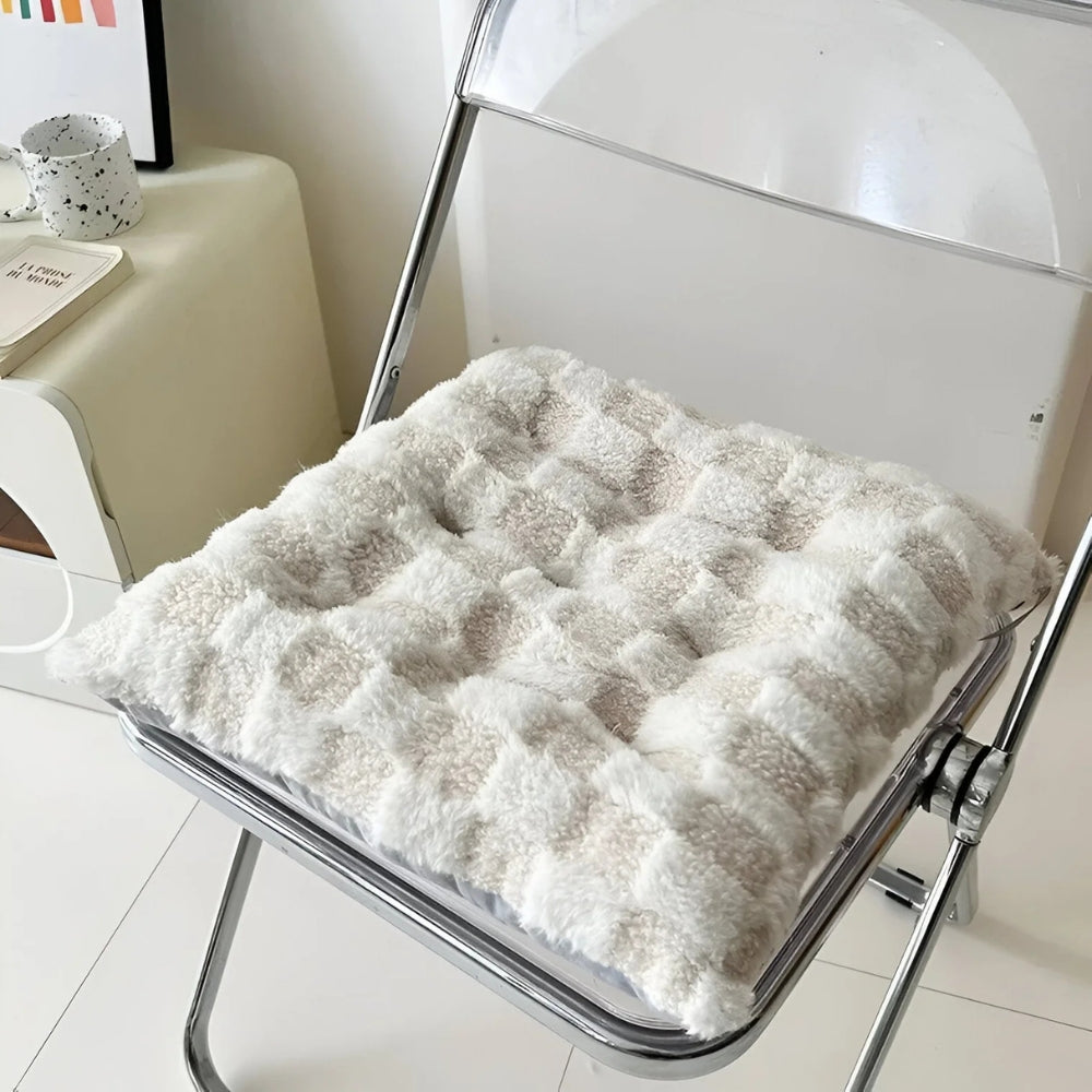 Chair Cushion Plush Checkered Fur Cotton-Filled