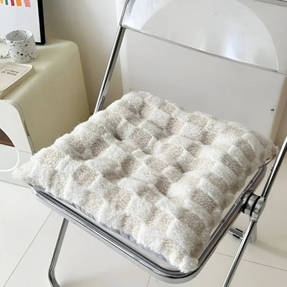 Chair Cushion Plush Checkered Fur Cotton-Filled