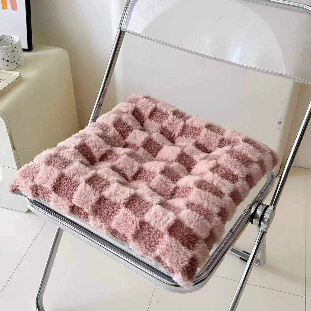 Chair Cushion Plush Checkered Fur Cotton-Filled