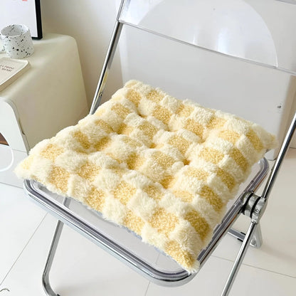 Chair Cushion Plush Checkered Fur Cotton-Filled