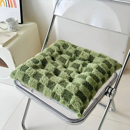 Chair Cushion Plush Checkered Fur Cotton-Filled