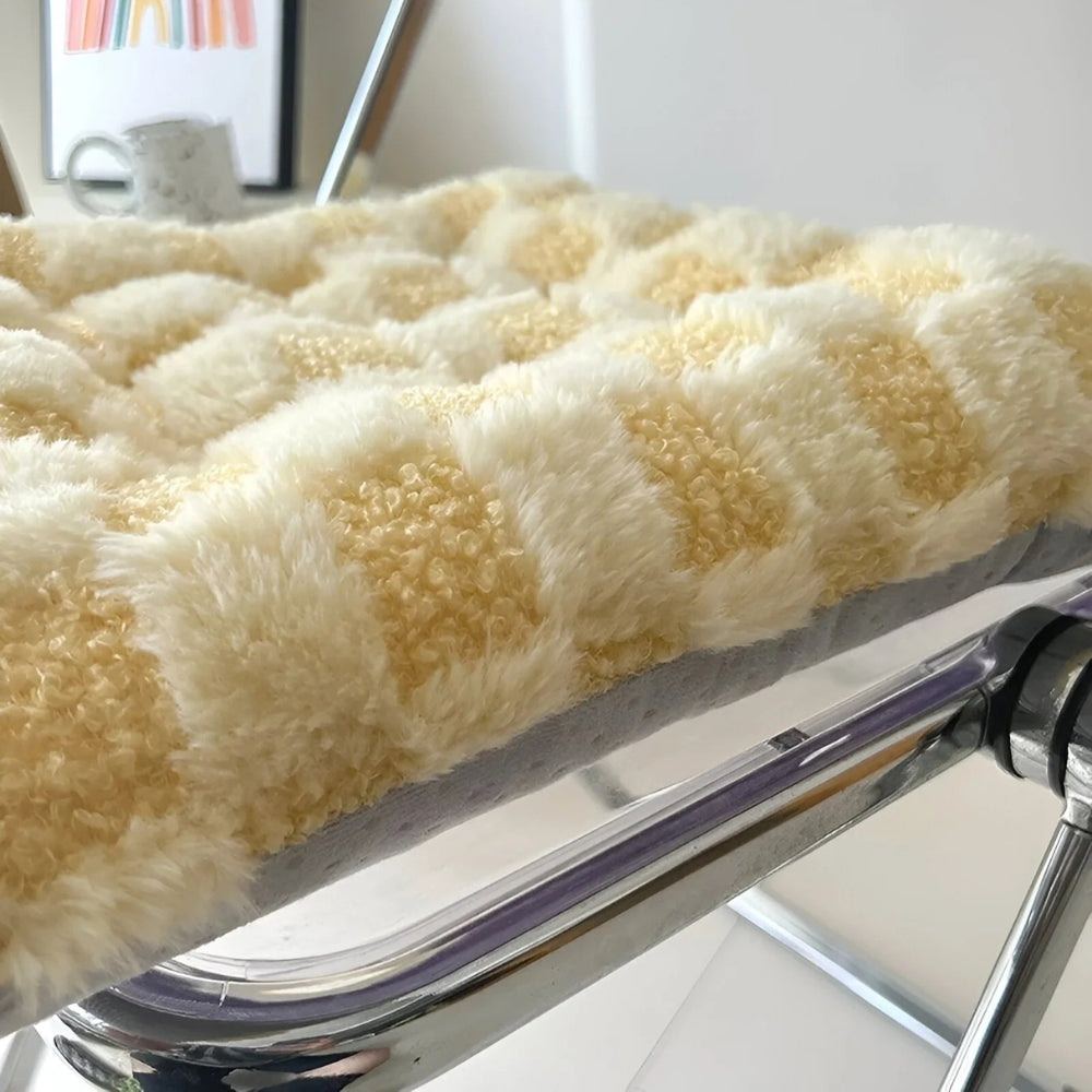 Chair Cushion Plush Checkered Fur Cotton-Filled