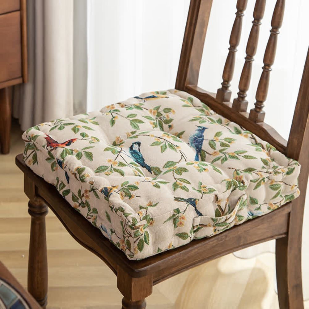 Chair Cushion Ultra-Soft Microfiber Bird & Leaf Print