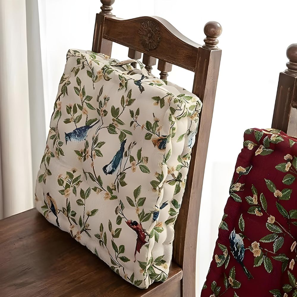 Chair Cushion Ultra-Soft Microfiber Bird & Leaf Print