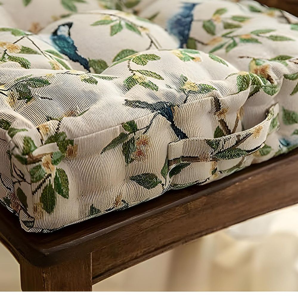 Chair Cushion Ultra-Soft Microfiber Bird & Leaf Print