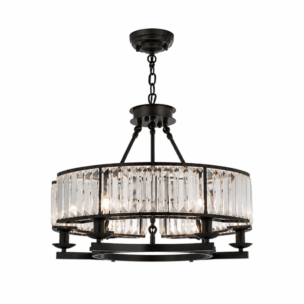 Chandelier Round Metal Frame & K9 Crystal Adjustable Height