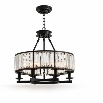 Chandelier Round Metal Frame & K9 Crystal Adjustable Height